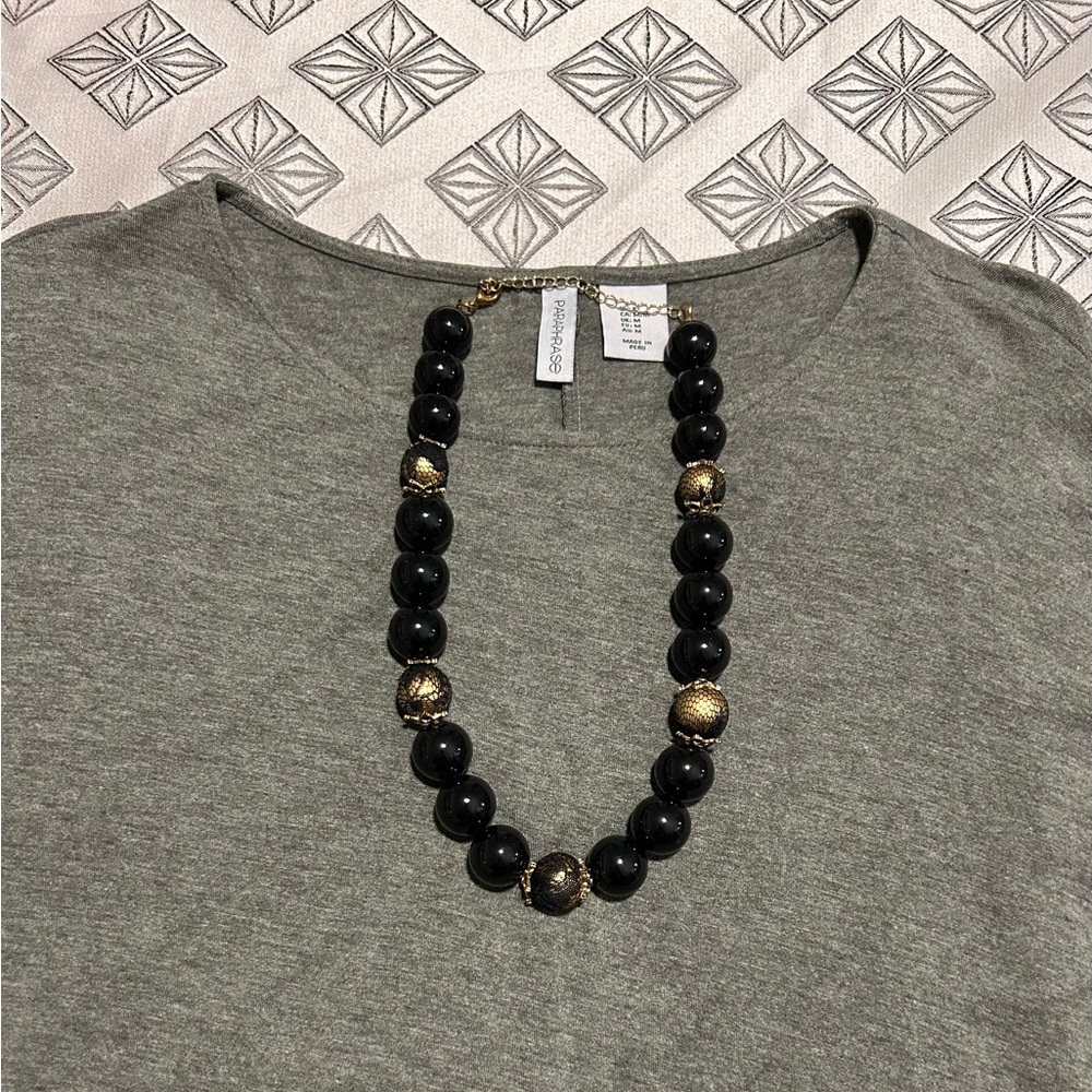 Black and Gold Chunky Ball Bead Necklace